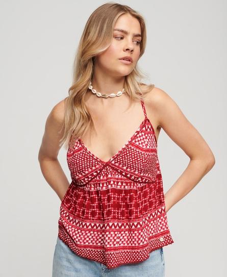 PRINTED WOVEN WOMEN'S RED CAMI TOP
