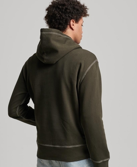 CONTRAST STITCH RELAXED MEN'S GREEN HOODIE