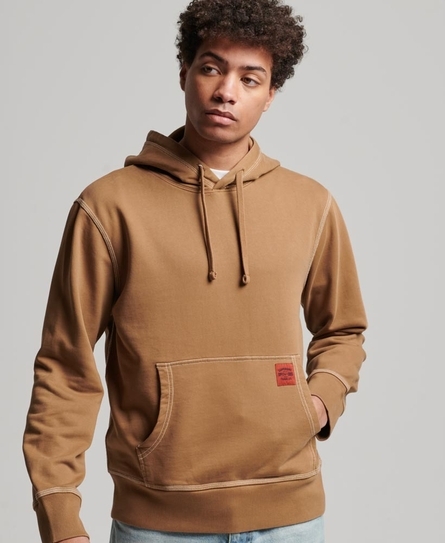 CONTRAST STITCH RELAXED MEN'S BROWN HOODIE