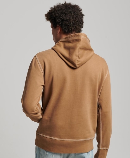 CONTRAST STITCH RELAXED MEN'S BROWN HOODIE