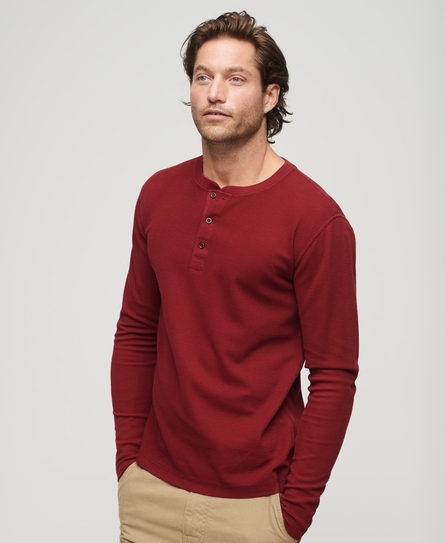 WAFFLE LONG SLEEVE MEN'S RED HENLEY TOP