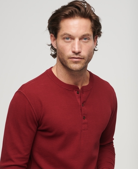 WAFFLE LONG SLEEVE MEN'S RED HENLEY TOP