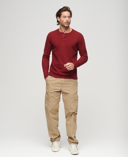 WAFFLE LONG SLEEVE MEN'S RED HENLEY TOP