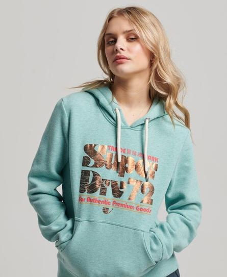 70'S RETRO FONT GRAPHIC WOMEN'S GREEN HOODIE