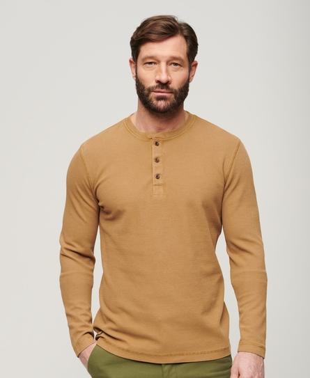 WAFFLE LONG SLEEVE MEN'S BROWN HENLEY TOP