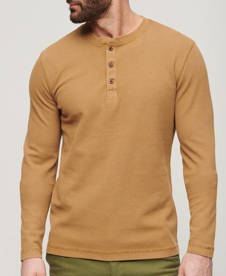 WAFFLE LONG SLEEVE MEN'S BROWN HENLEY TOP