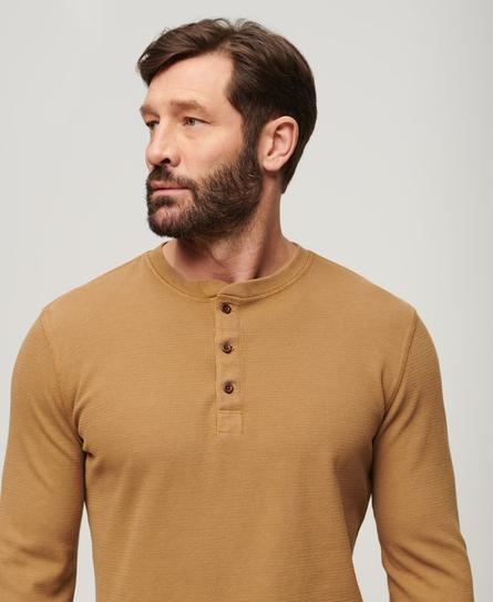 WAFFLE LONG SLEEVE MEN'S BROWN HENLEY TOP