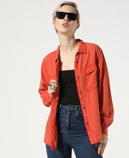 VINTAGE UTILITY L/S WOMEN'S ORANGE SHIRT