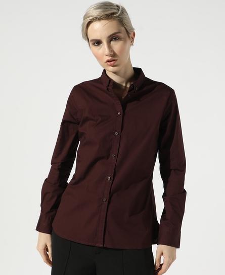 PREMIUM STRETCH L/S WOMEN'S BURGUNDY SHIRT