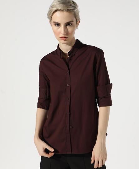 PREMIUM STRETCH L/S WOMEN'S BURGUNDY SHIRT