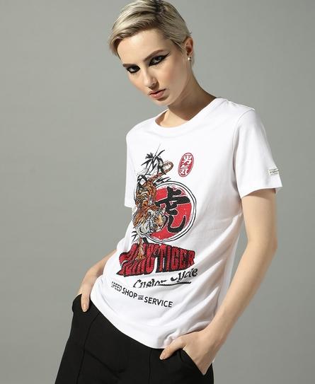 RISING SUN EMBELLISHED WOMEN'S WHITE T-SHIRT