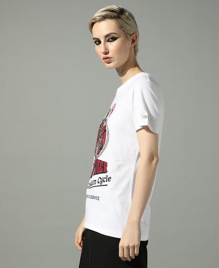 RISING SUN EMBELLISHED WOMEN'S WHITE T-SHIRT