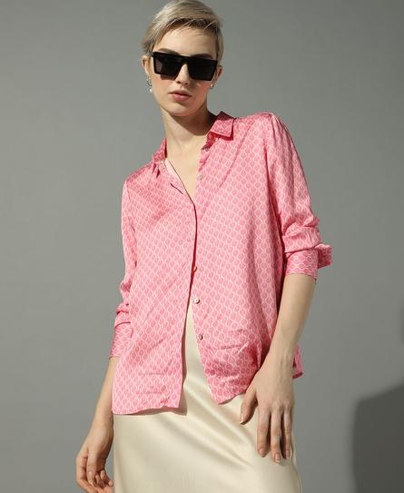 STUDIOS SATIN PRINTED WOMEN'S PINK SHIRT