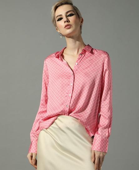 STUDIOS SATIN PRINTED WOMEN'S PINK SHIRT