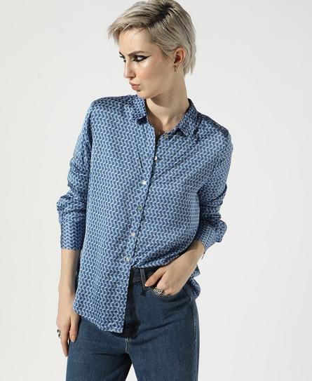 STUDIOS SATIN PRINTED WOMEN'S BLUE SHIRT