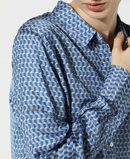 STUDIOS SATIN PRINTED WOMEN'S BLUE SHIRT