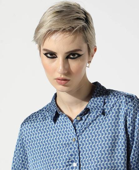 STUDIOS SATIN PRINTED WOMEN'S BLUE SHIRT