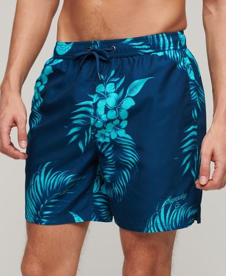 HAWAIIAN PRINT 17 MEN'S BLUE SWIM SHORT