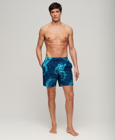 HAWAIIAN PRINT 17 MEN'S BLUE SWIM SHORT