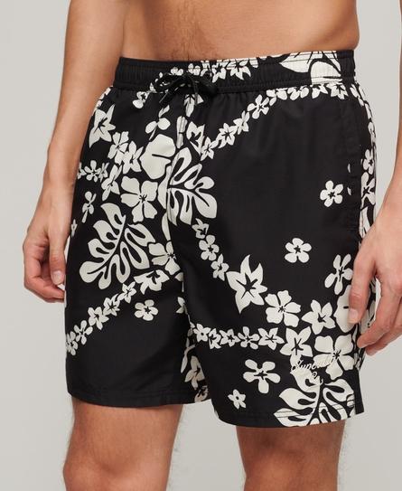 HAWAIIAN PRINT 17 MEN'S BLACK SWIM SHORT