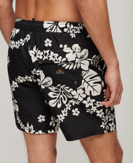 HAWAIIAN PRINT 17 MEN'S BLACK SWIM SHORT