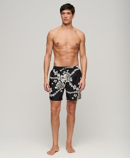 HAWAIIAN PRINT 17 MEN'S BLACK SWIM SHORT