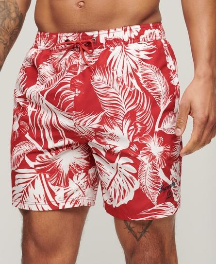 HAWAIIAN PRINT 17 MEN'S RED SWIM SHORT