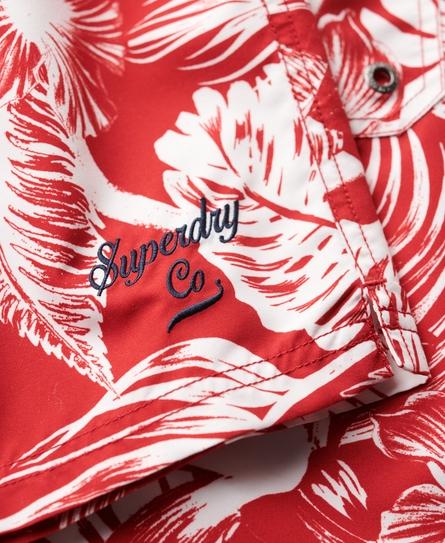 HAWAIIAN PRINT 17 MEN'S RED SWIM SHORT