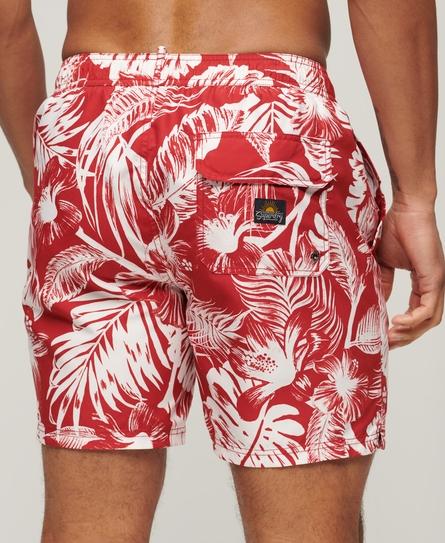 HAWAIIAN PRINT 17 MEN'S RED SWIM SHORT