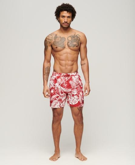 HAWAIIAN PRINT 17 MEN'S RED SWIM SHORT