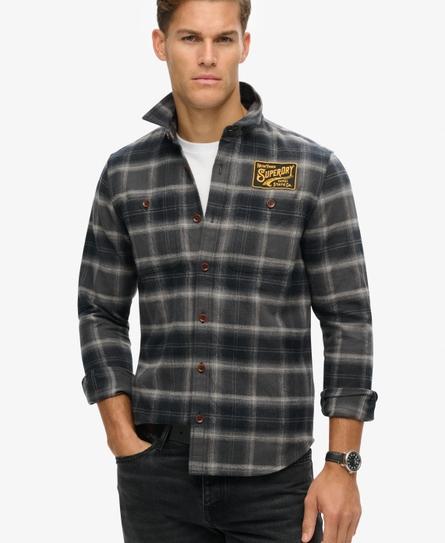 EMBROIDERED CHECK MEN'S BLACK OVERSHIRT