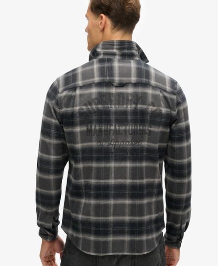 EMBROIDERED CHECK MEN'S BLACK OVERSHIRT