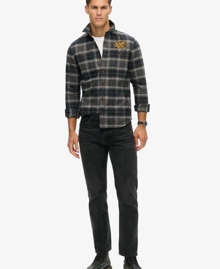 EMBROIDERED CHECK MEN'S BLACK OVERSHIRT