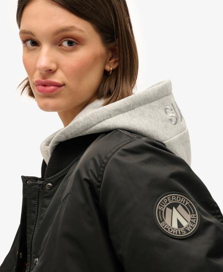 HOODED WOMEN'S BLACK BOMBER JACKET