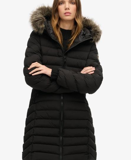 FUJI FAUX FUR HOOD MID LENGTH WOMEN'S BLACK JACKET