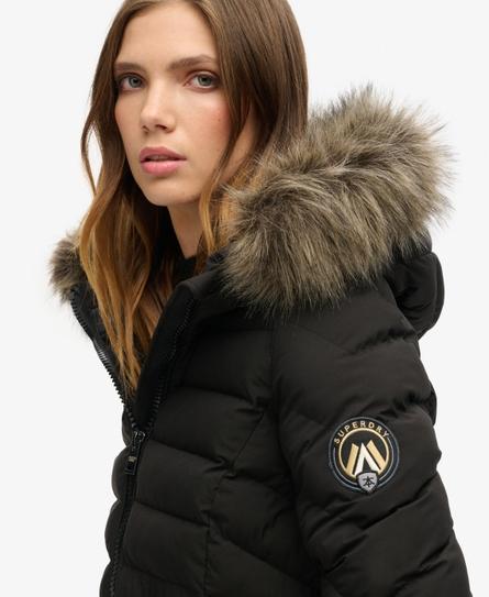 FUJI FAUX FUR HOOD MID LENGTH WOMEN'S BLACK JACKET