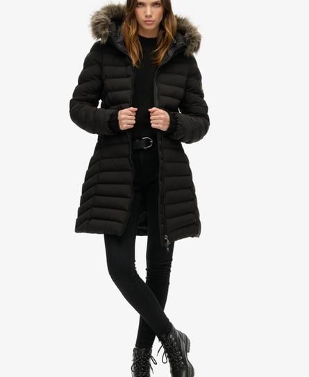 FUJI FAUX FUR HOOD MID LENGTH WOMEN'S BLACK JACKET