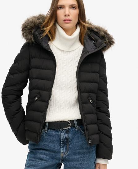 FUJI FAUX FUR HOOD WOMEN'S BLACK PADDED JACKET