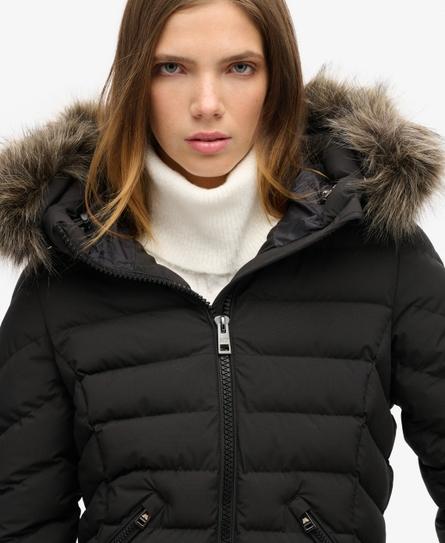 FUJI FAUX FUR HOOD WOMEN'S BLACK PADDED JACKET