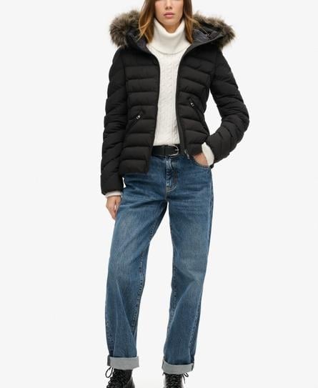 FUJI FAUX FUR HOOD WOMEN'S BLACK PADDED JACKET