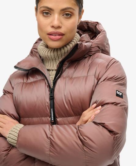 HOODED LUXE SPORTS WOMEN'S BROWN PUFFER JACKET