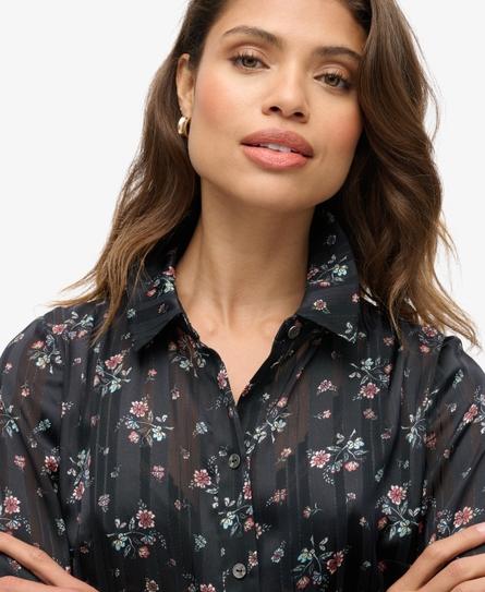 SHEER LUREX PRINTED BLOUSE WOMEN'S BLACK TOP