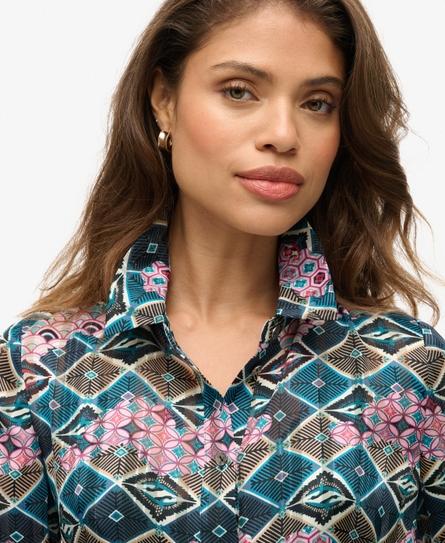 SHEER LUREX PRINTED BLOUSE WOMEN'S PINK TOP