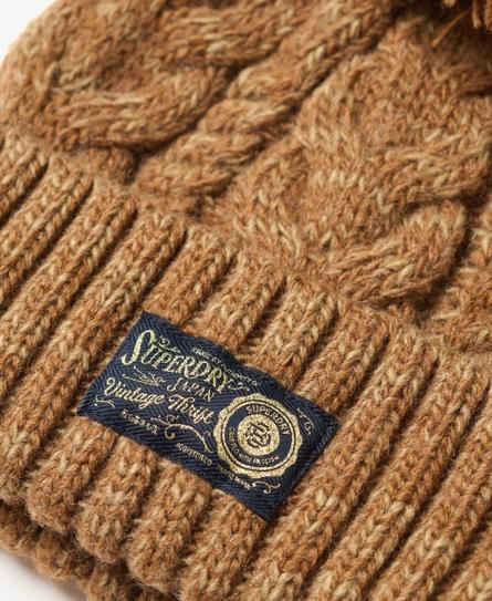 CHUNKY CABLE BEANIE UNISEX BROWN BEANIE