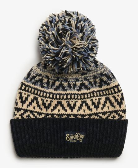 PATTERN KNITTED UNISEX BLUE BEANIE