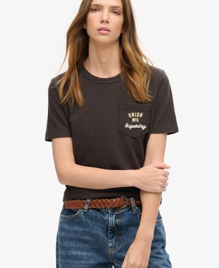 WORKWEAR EMBROIDERED POCKET WOMEN'S BLACK T-SHIRT