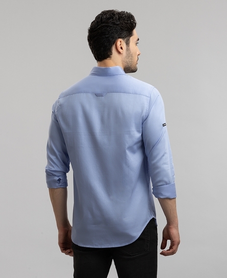 SATIN L/S CONCEALED BLUE SHIRT