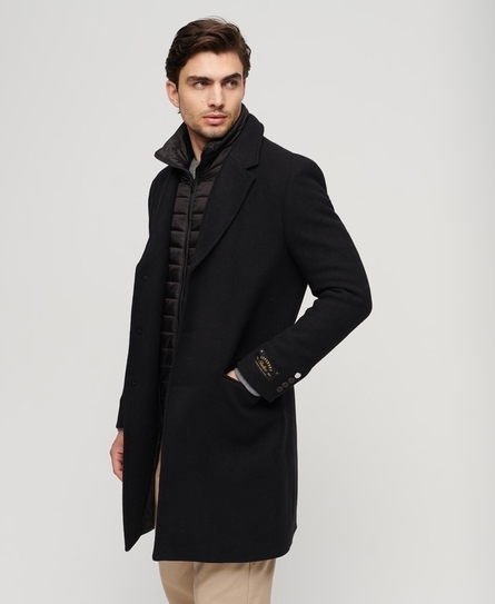 2 IN 1 WOOL TOWN MEN'S BLACK COAT