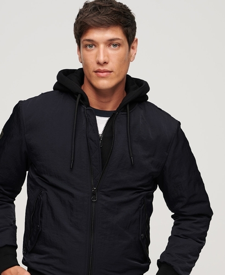 MILITARY HOODED MA1 MEN'S BLACK JACKET