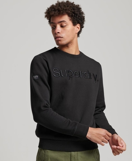 TONAL EMBROIDERED LOGO MEN'S BLACK CREW SWEATSHIRT